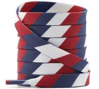YJRVFINE Flat Striped Shoe Laces: 1 Pair Colorful Replacement Shoelaces, 02 Red White Blue Diagonal Stripe, 48 Inch (122cm)