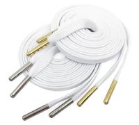 YJRVFINE Flat Waxed Shoe Laces: 2 Pairs Wax Shoelaces With Metal Tips for Sneakers, 02 White:1pair Gold Tips + 1pair Silver Tips, 43"INCH (110CM)