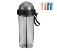 YJSM Dual-Use Straw Bottle,Dual Use Two Straw Water Bottle,Super Large Capacity 600ml,Couple Water Bottle (Black)