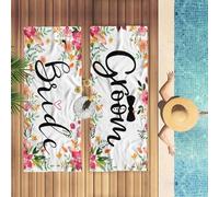 YJSZY 2 Pcs Mr And Mrs Bride And Groom Hubby And Wife Beach Towel Just Married Towel For Beach Honeymoon Oversized Newlywed Couple Microfiber Beach Towel Travel Wedding Gift (Style 1, 75×150cm)