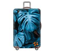 YJSZY Elastic Anti-Scratch Suitcase Cover,3D Floral Tropical Botanical Leaf Print Luggage Cover Protector Large for 18-32 Inch Travel Suitcase Covers for Adults,Women,Girls,Flower (Blue,M(22-24inch))