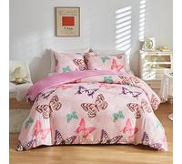 YJSZY Luminous Bedding Sets 3D Butterfly Starry Sky Rainbow Pattern Glow-In-The-Dark Duvet Cover + Pillowcase Kids Boys Girls Teenagers Polyester With Zip Set Bedroom Decorations (Pink, 135×200cm)
