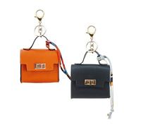 YJUBAOA 2 pack Mini Backpack Keychain PU Leather Tiny Bags for Purse Pocket Lipstick Bag Card Holder Data Cable Organizer Pouch Orange White (Orange + Black)