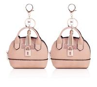 YJUBAOA 2 pcs Cute Mini Cosmetic Bag for Women PU Leather Backpack Keychain Makeup Bag Key Pocket Lipstick Bag Card Holder Data Cable Organizer Zipper Pouch, Pink