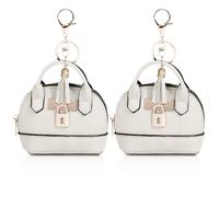 YJUBAOA 2 pcs Cute Mini Cosmetic Bag for Women PU Leather Backpack Keychain Makeup Bag Key Pocket Lipstick Bag Card Holder Data Cable Organizer Zipper Pouch, White