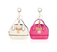 YJUBAOA 2 pcs Cute Mini Cosmetic Bag for Women PU Leather Backpack Keychain Makeup Bag Key Pocket Lipstick Bag Card Holder Data Cable Organizer Zipper Pouch, Rose Red + White, Handbag