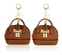 YJUBAOA 2 pcs Cute Mini Cosmetic Bag for Women PU Leather Backpack Keychain Makeup Bag Key Pocket Lipstick Bag Card Holder Data Cable Organizer Zipper Pouch, Brown