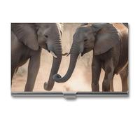 YJWANDL Business Card Holder, Two Elephants Playing Print Aluminum Card Case Pocket Card Case Professional Card Case Premium Card Case
