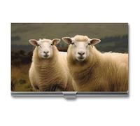 YJWANDL Business Card Holder, Two White Sheep Print Aluminum Card Case Pocket Card Case Professional Card Case Premium Card Case