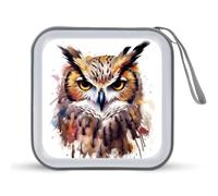 YJWANDL CD Storage Box, Watercolor Cool Owl Head Print Travel CD Box Portable CD Box DVD Storage Box Small Portable CD Box Scratch-resistant CD Box