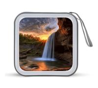 YJWANDL CD Storage Box, Waterfall at Sunset Print Travel CD Box Portable CD Box DVD Storage Box Small Portable CD Box Scratch-resistant CD Box