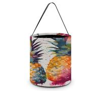 YJWANDL Halloween Tote Candy Bags, Tropical Fruit Watercolor Pineapple Print Foldable And Lightweight Trick Or Treat Bags Lightweight Candy Bags, Black, One Size