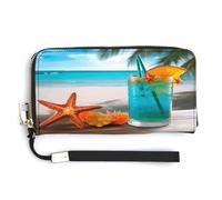 YJWANDL Pu Leather Wallet, Tropical Cocktail with Starfish Print Long Wallet for Women Handheld Clutch Wallet Women's Card Holder Wallet, style, 20.0*10.5cm, Modern