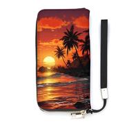 YJWANDL Pu Leather Wallet, Tropical Sunset Print Long Wallet for Women Handheld Clutch Wallet Women's Card Holder Wallet, style, 20x10.5cm, Modern