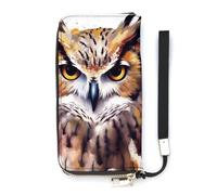 YJWANDL Pu Leather Wallet, Watercolor Cool Owl Head Print Long Wallet for Women Handheld Clutch Wallet Women's Card Holder Wallet, style, 20x10.5cm, Modern