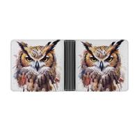 YJWANDL PU Leather Wallet, Watercolor Cool Owl Head Print Wallet with Multiple Slots Bifold Wallet Travel Wallet Modern Wallet Elegant Wallet, style, One Size, Minimalist