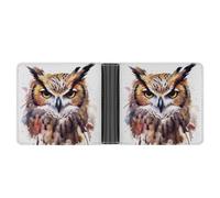 YJWANDL PU Leather Wallet, Watercolor Cool Owl Head Print Wallet with Multiple Slots Bifold Wallet Travel Wallet Modern Wallet Elegant Wallet, style, One Size, Minimalist