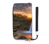 YJWANDL Pu Leather Wallet, Waterfall at Sunset Print Long Wallet for Women Handheld Clutch Wallet Women's Card Holder Wallet, style, 20x10.5cm, Modern