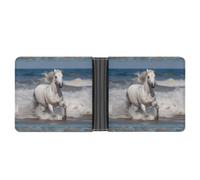 YJWANDL PU Leather Wallet, White Horse Running on The Sea Print Wallet with Multiple Slots Bifold Wallet Travel Wallet Modern Wallet Elegant Wallet, style, One Size, Minimalist
