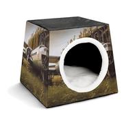 YJWANDL Space Capsule Pet Bed for Cats and Small Dogs, Abandoned Plane Print Portable Pet Bed Small Pet Bed Cozy and Machine Washable Pet Nest