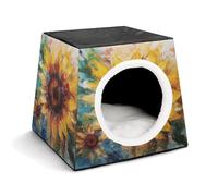 YJWANDL Space Capsule Pet Bed for Cats and Small Dogs, Abstract Sunflower Multicolor Print Portable Pet Bed Small Pet Bed Cozy and Machine Washable Pet Nest