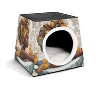 YJWANDL Space Capsule Pet Bed for Cats and Small Dogs, African Girl Print Portable Pet Bed Small Pet Bed Cozy and Machine Washable Pet Nest