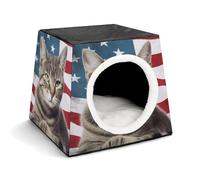 YJWANDL Space Capsule Pet Bed for Cats and Small Dogs, American Cat USA Flag Print Portable Pet Bed Small Pet Bed Cozy and Machine Washable Pet Nest