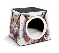 YJWANDL Space Capsule Pet Bed for Cats and Small Dogs, Watercolor Cool Owl Head Print Portable Pet Bed Small Pet Bed Cozy and Machine Washable Pet Nest
