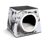 YJWANDL Space Capsule Pet Bed for Cats and Small Dogs, Wildlife Hand Drawn Bear Animal Print Portable Pet Bed Small Pet Bed Cozy and Machine Washable Pet Nest
