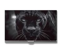 YJWANDO Business Card Holder, Animal Panther Print Metal Card Case Lightweight Card Holder Aluminum Card Case Pocket Card Case