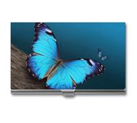 YJWANDO Business Card Holder, Beautiful Blue Butterfly Print Metal Card Case Lightweight Card Holder Aluminum Card Case Pocket Card Case