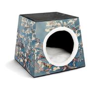 YJWANDO Capsule Pet Nest, Almond Blossom Print Cozy Space Capsule Design Pet Bed Capsule Pet Bed Small Pet Bed Ideal for Small Cats and Dogs