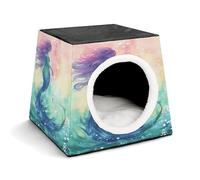 YJWANDO Capsule Pet Nest, Beautiful Mermaid Tail Print Cozy Space Capsule Design Pet Bed Capsule Pet Bed Small Pet Bed Ideal for Small Cats and Dogs