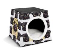 YJWANDO Capsule Pet Nest, Black Yellow Pug Print Cozy Space Capsule Design Pet Bed Capsule Pet Bed Small Pet Bed Ideal for Small Cats and Dogs