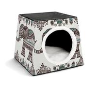 YJWANDO Capsule Pet Nest, Bohemian Elephant Pattern Print Cozy Space Capsule Design Pet Bed Capsule Pet Bed Small Pet Bed Ideal for Small Cats and Dogs