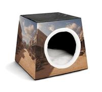 YJWANDO Capsule Pet Nest, Old Wild West Cowboy Town Print Cozy Space Capsule Design Pet Bed Capsule Pet Bed Small Pet Bed Ideal for Small Cats and Dogs