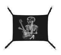 YJWANDO Pet Hammock, Abstract X-ray Skull Skeleton Playing Guitar Print Comfortable Pet Hammock Breathable Canvas Pet Bed for Cats and Small Dogs, Adjustable and Portable