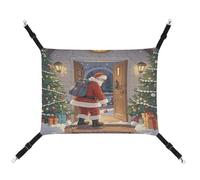 YJWANDO Pet Hammock, Set Out to Send Gifts Print Comfortable Pet Hammock Breathable Canvas Pet Bed for Cats and Small Dogs, Adjustable and Portable