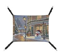 YJWANDO Pet Hammock, Snowman at The Street Corner Print Comfortable Pet Hammock Breathable Canvas Pet Bed for Cats and Small Dogs, Adjustable and Portable