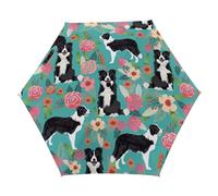 YJWANDO Portable Travel Umbrella, Border Collie Florals Print Outdoor Umbrella Backpack Umbrella Lightweight Umbrella Fashionable Umbrella, style