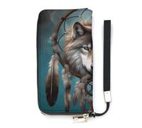 YJWANDO Pu Leather Wallet, 3D Wolf Dream Catcher Print Modern Women's Wallet Long Wallet for Women Handheld Clutch Wallet, style, 20x10.5cm, Modern