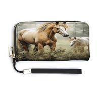 YJWANDO Pu Leather Wallet, Animals Embroidery Paintings Horses Print Modern Women's Wallet Long Wallet for Women Handheld Clutch Wallet, style, 20.0*10.5cm, Modern