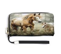 YJWANDO Pu Leather Wallet, Animals Embroidery Paintings Horses Print Modern Women's Wallet Long Wallet for Women Handheld Clutch Wallet, style, 20.0*10.5cm, Modern