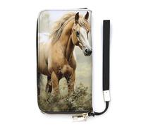 YJWANDO Pu Leather Wallet, Animals Embroidery Paintings Horses Print Modern Women's Wallet Long Wallet for Women Handheld Clutch Wallet, style, 20x10.5cm, Modern
