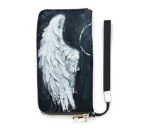YJWANDO Pu Leather Wallet, White Angel Wings Print Modern Women's Wallet Long Wallet for Women Handheld Clutch Wallet, style, 20x10.5cm, Modern