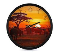 YJWANDO Wall Clock, African Animal Sunset Print 10 Inch Round Wall Clocks Silent Pointer Battery Operated Wall Clock for Home,kitchen,office,classroom