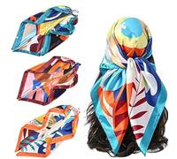 YJWCZJ 90 x 90 cm Headscarf for Women, 3 Pack Large Square Scarf, Satin Head Scarf with Classic Patterns, Versatile Accessory for Hair Styling, Beach Cover-Up, Party Wear