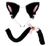 YJWCZJ Cat Ears and Tail, 2 Pieces Fox Costume Set with Black Foxes Ears Headband and Faux Fox Tail, Cat Costumes for Kids Girls Adults, Fancy Dress Up Cosplay for Halloween Parties Stage Shows