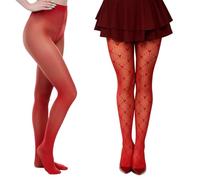 YJWCZJ Two Red Tights for Women, Available in Solid 80cm and Heart Pattern 70-75cm, Stylish and Comfortable Women's Tights, The Women's Tights Are Perfect for Office Wear and Special Occasions