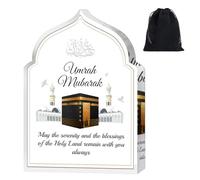YJWCZJ Umrah Mubarak Gifts, Acrylic Plaque with Drawstring Bag, Muslim Islamic Home Decoration, Kabah Inspired Keepsake for Spiritual Occasions